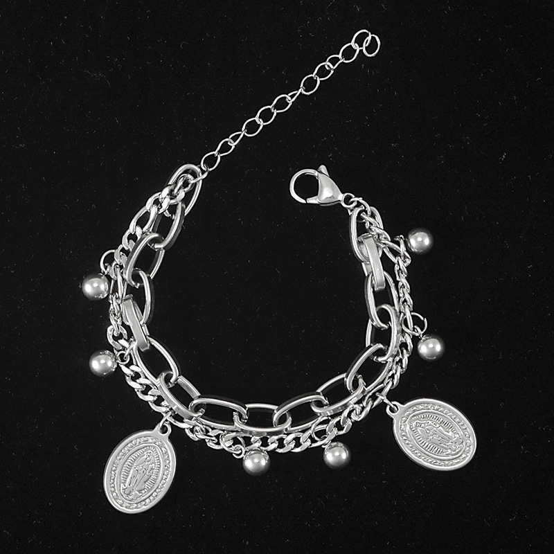 AY(CN) Retro Multilayer Bracelet Korean Silver Coin Fashion Pendant Chain Accessories Jewelry Personalized Gifts