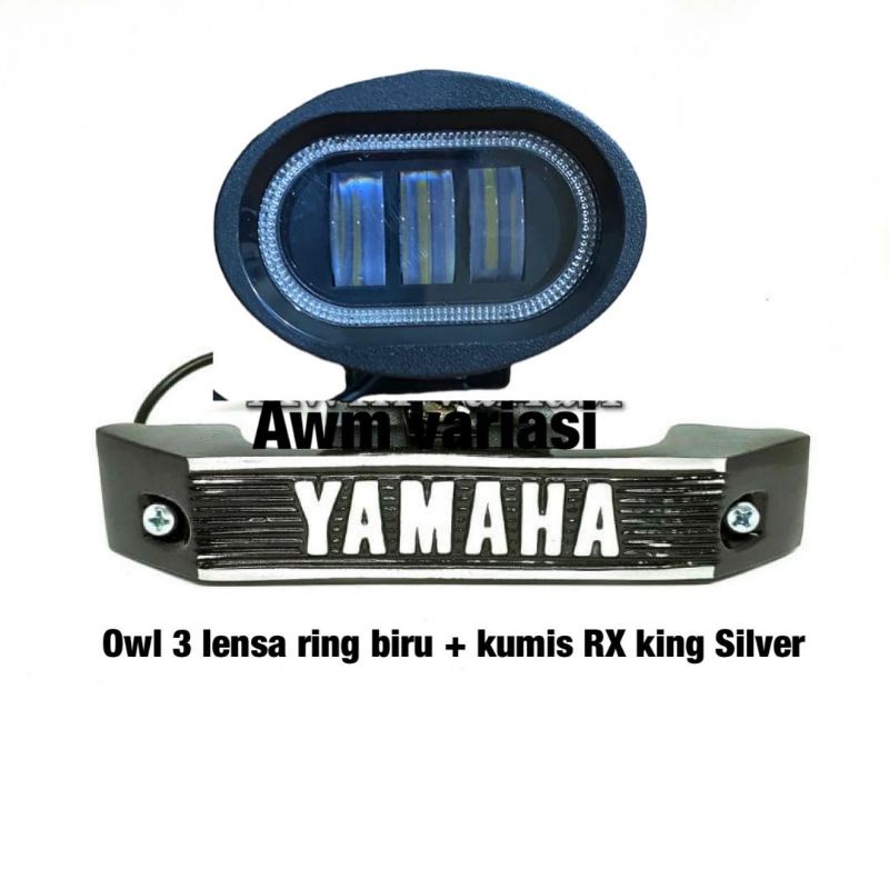 PAKET LAMPU TEMBAK DAYMAKER / OWL 3 LENSA BULAT SPOT LIGHT SUPER TERANG + KUMIS RX KING + SAKLAR + LAMPU STOP BELAKANG