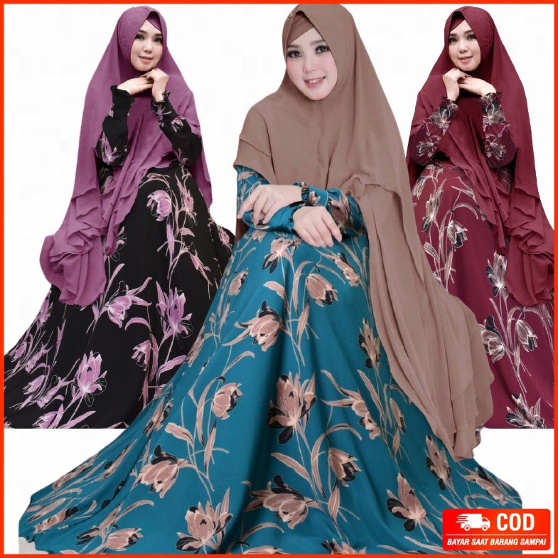 Arista Gamis Set Khimar Wolfis Motif Baju Syari Dres Wanita Dress Muslim Setelan Murah Jubah Premium