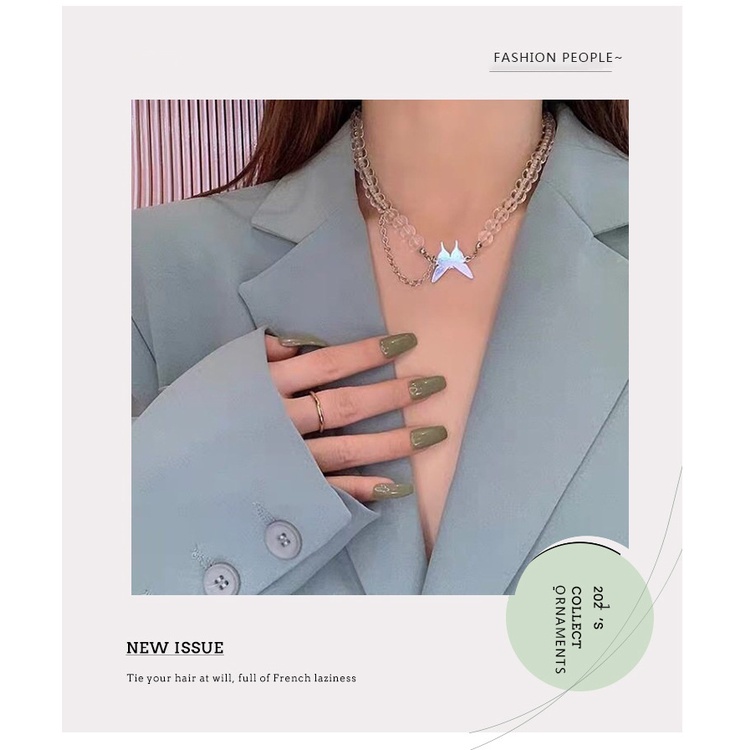 Transparan bulat manik-manik kalung kupu-kupu desain kreatif pribadi gaya dingin kalung punk super f