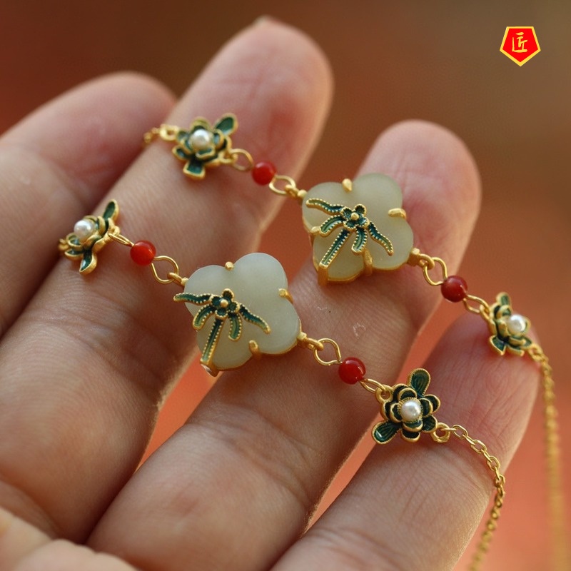 [Ready Stock]Four-Leaf Clover Bracelet Female Gold Retro Chinese Style