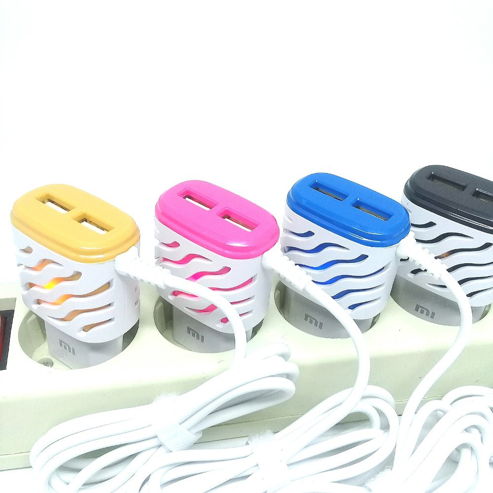 Travel Charger USB Diamond Zebra Ulir LED 2 Output 2.1A Samsung Oppo Xiaomi