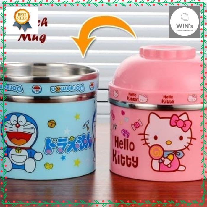 C44 Lunch Mug Rantang Sekolah Karakter Kotak Makan Stainless Motif Kartun