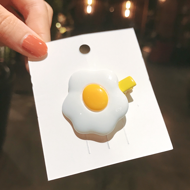 Girl Personality Fried Egg Hair Rope Hair Clip Set Korean Version of Cute Poached Egg Side Chuck Rope