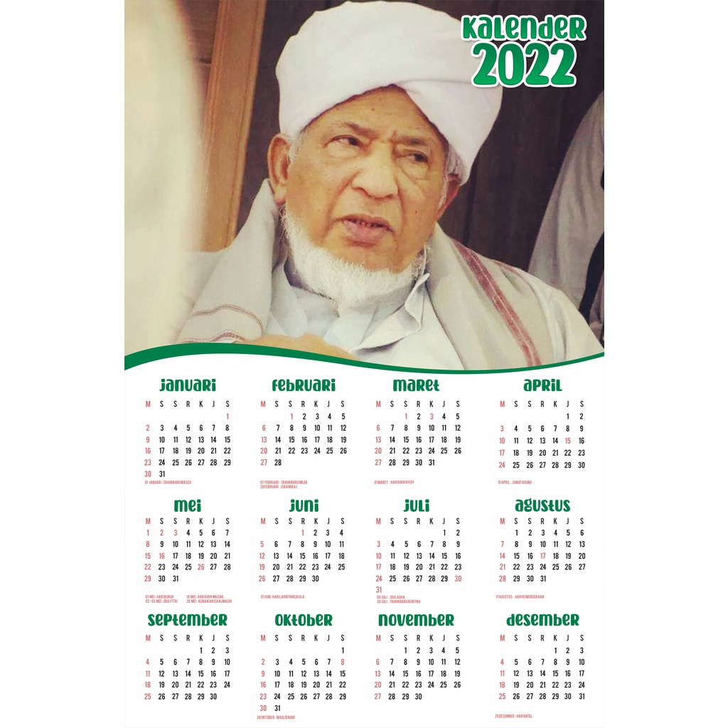 Kalender 2022 CUSTOM Habib - Kalender Habaib - Kalender Ulama - Kalender Dinding Custom Kartun - Kalender Dinding 2022 - Kalender 1 Lembar 12 Bulan - Kalender A3+