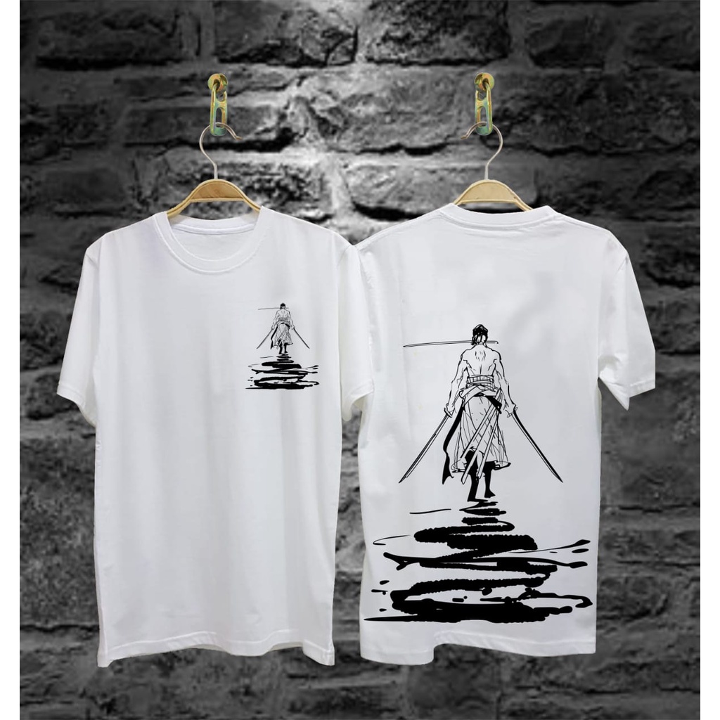 Kaos Tshirt Pria Terbaru Samurai One Piece Zoro S7 Warna Hitam Distro Lengan Pendek Motif Sablon Bergambar Keren