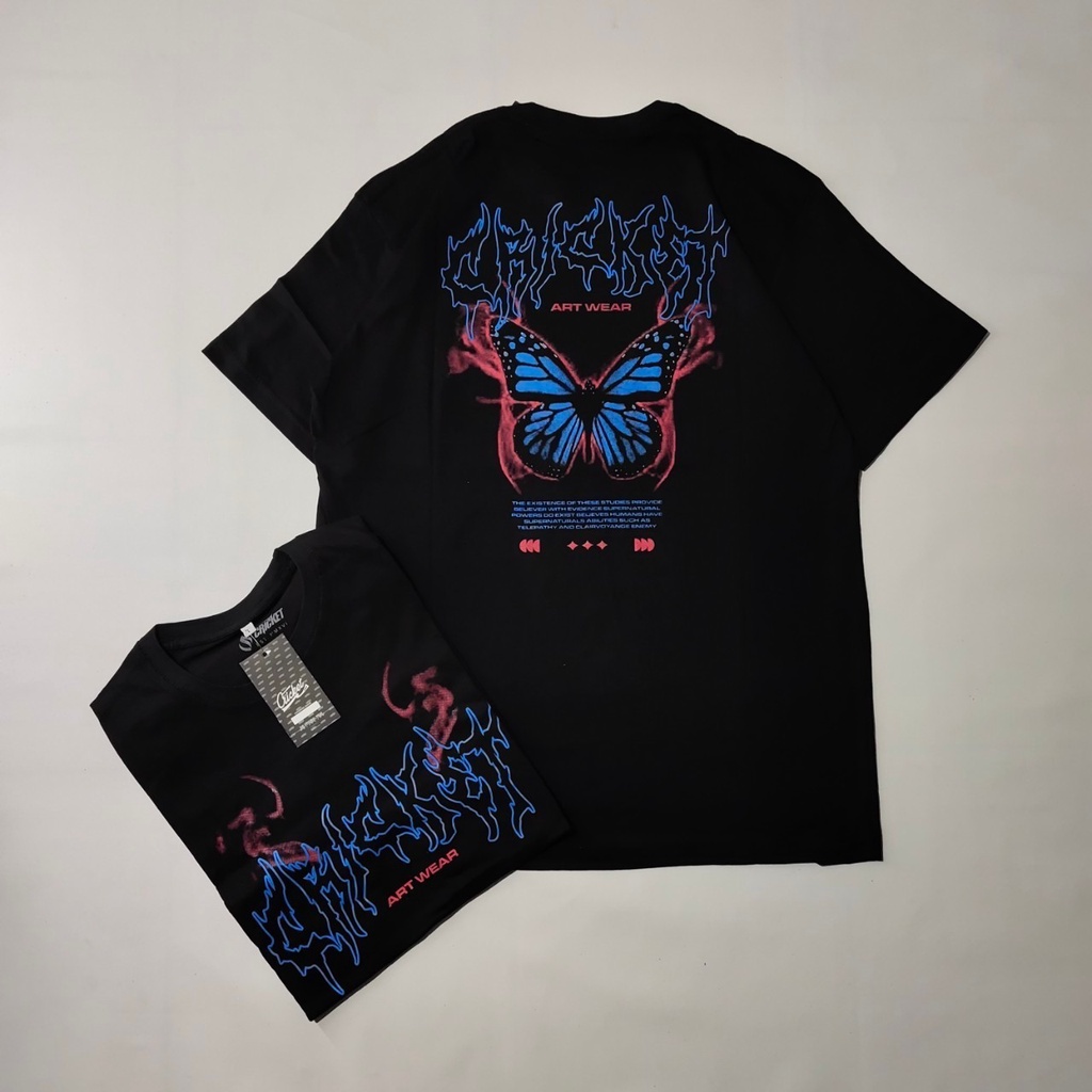 Kaos Distro Premium CRICKET Art WEAR BUTTERFLY BLUE Lengan Pendek/Kaos METAL Branded Terpopuler/Kaos