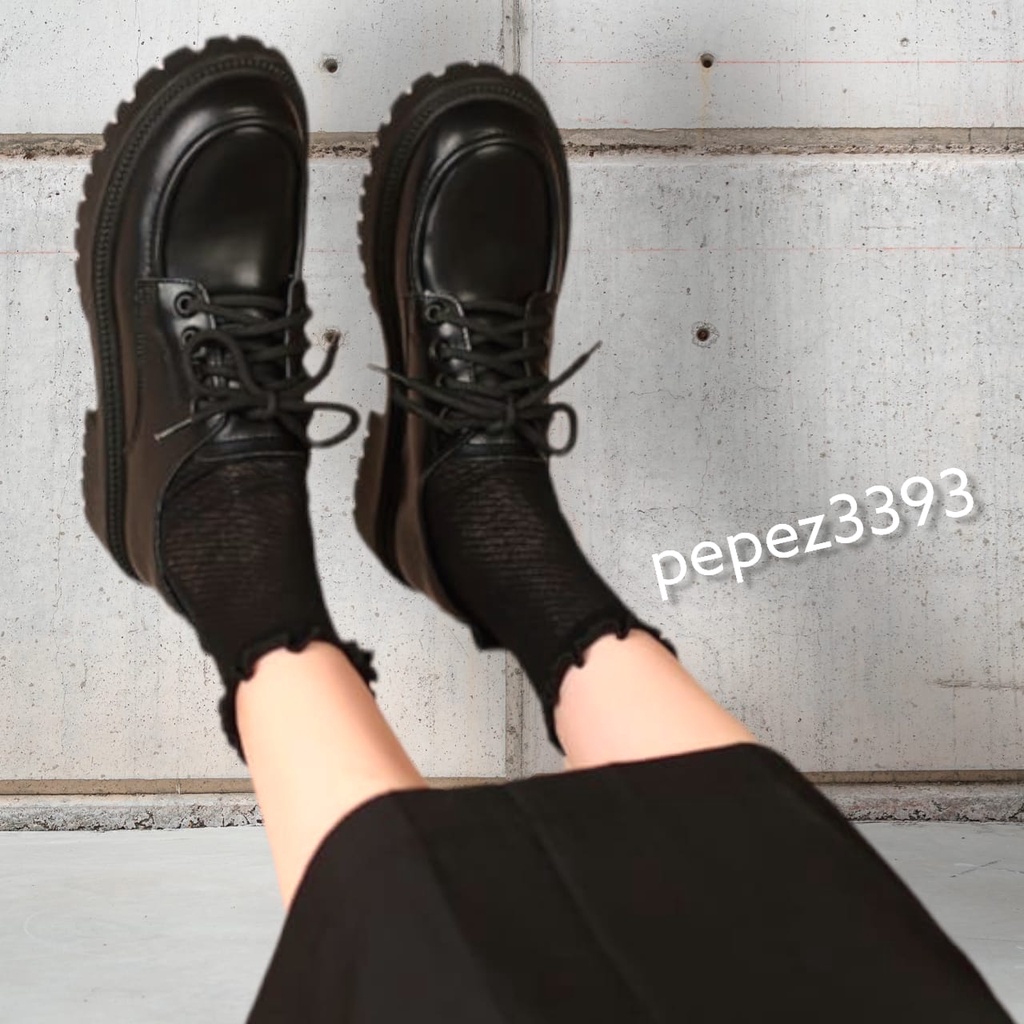 SEPATU WANITA  SEKOLAH REMAJA / DEWASA '' JEVILE '' SEPATU DOCMART OXFORD BLACK DOF PREMIUM S09 D