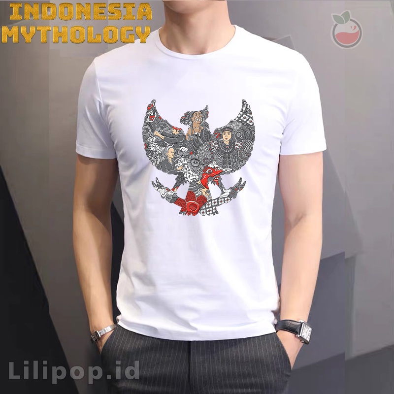 Lilipop Kaos Pria Burung Garuda Baju Distro Basic Tshirt Kasual Putih