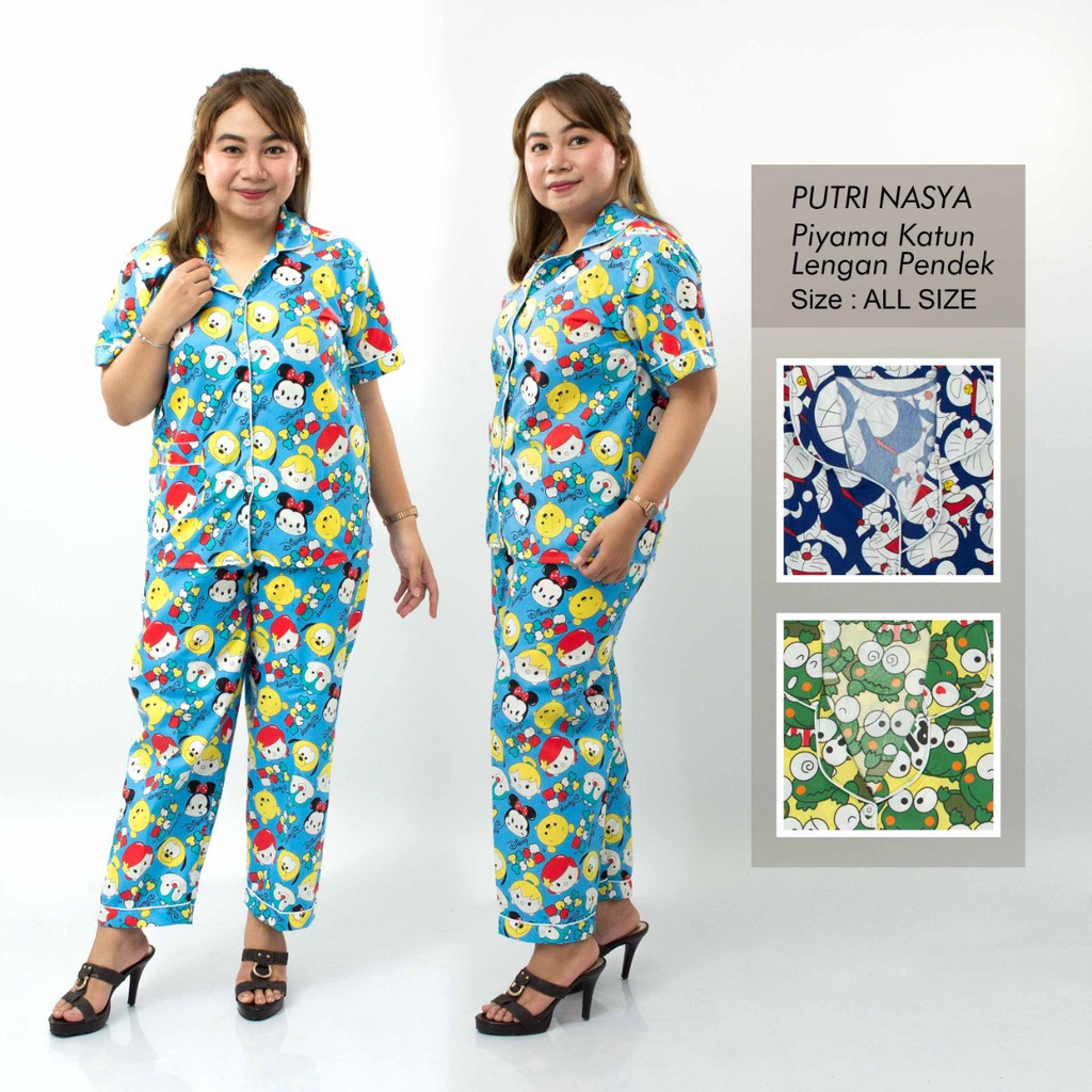 Piyama Jumbo 2L, XL, S to L wanita bahan katun mikro / baju tidur/ Piyama Panjang / Piyama Pendek