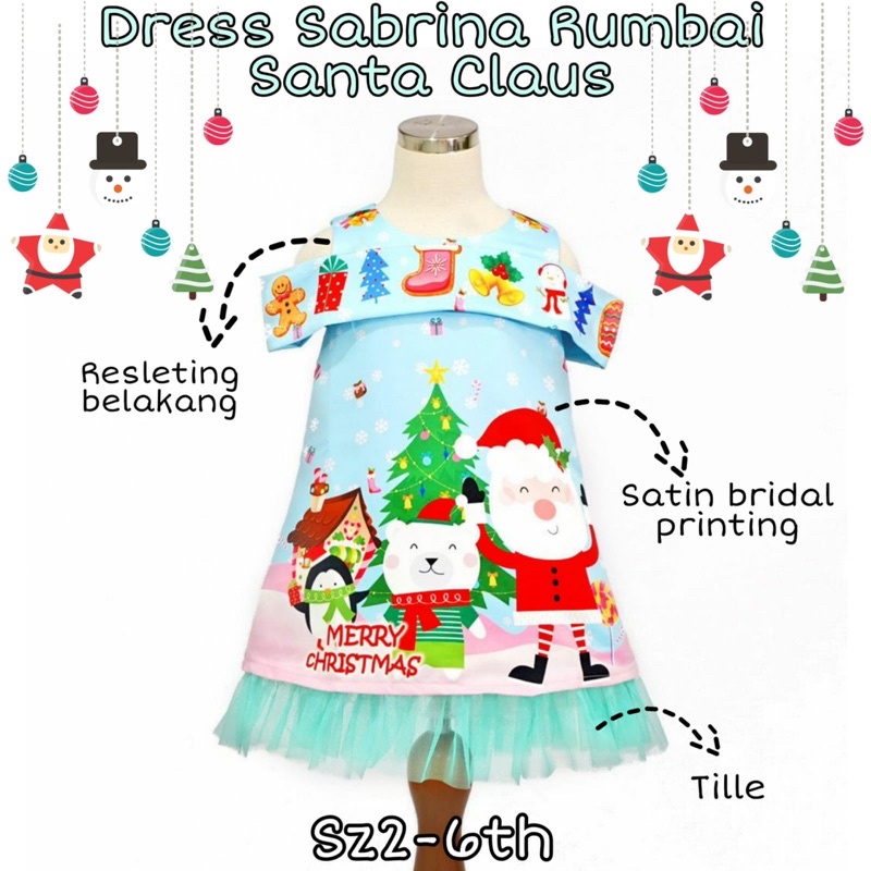 DRESS ANAK PEREMPUAN IMPORT MURAH NATAL SABRINA SANTA CLAUS RUMBAI
