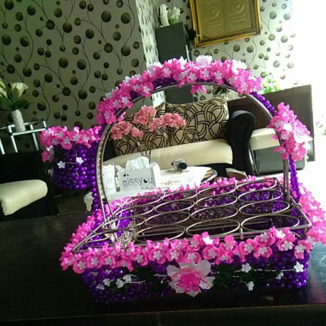 Keranjang Sarung Manik Akrilik Aqua Hias Bunga Tanpa Keranjang