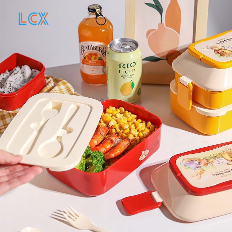 LCX 2 Layer Tempat Makan Kotak Makan Bento Lunch Box Kartun Makan Anak Wheat Straw Kotak Makan VS-75