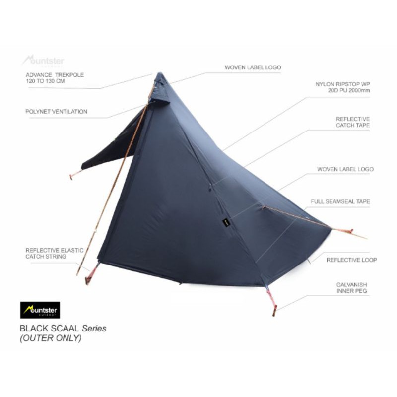 Tarp Tent Half Pyramid 1P With Inner Halfmesh Waterproof Mountster Outdoor