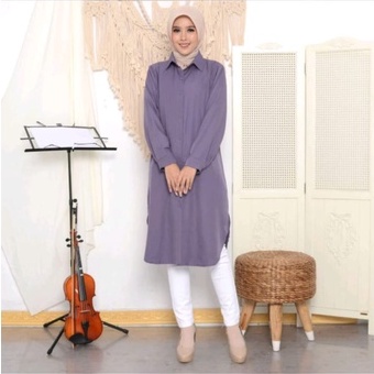 Long Tunik Oval Kemeja Kancing Lengan Panjang