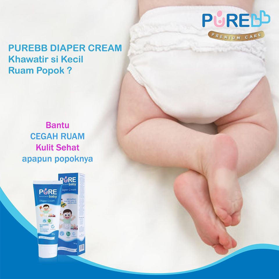 Pure Baby Diaper Cream 100 G/ Krim Pencegah Ruam Popok Bayi / Pure BB