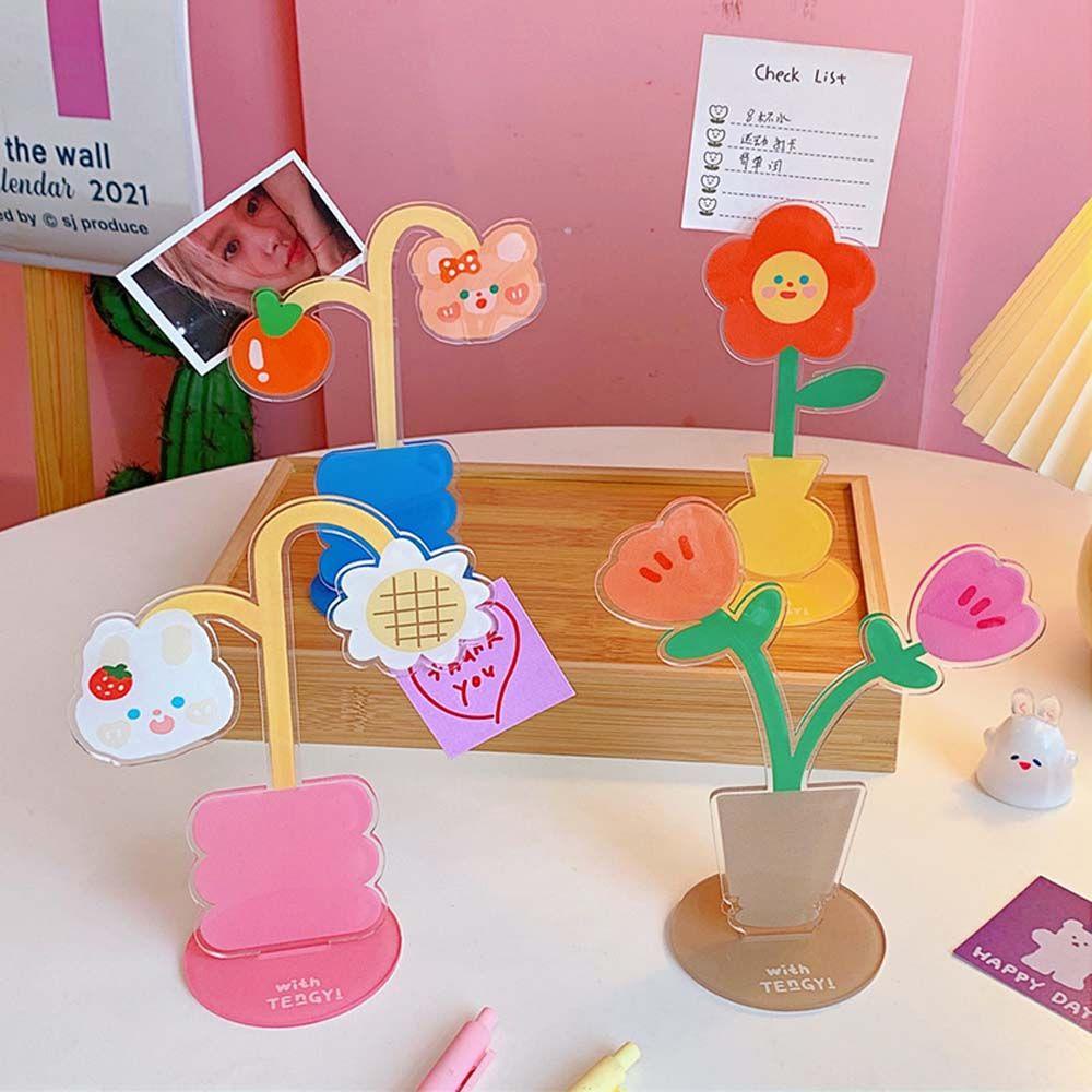 Agustinina Desktop Message Folder Kawaii Acrylic Flower Dekorasi Desktop Klip Pesan Beruang Kecil Multi Fungsi