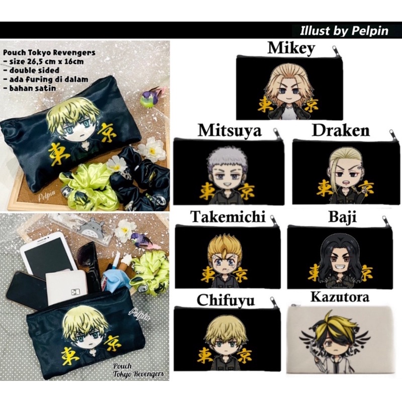 dompet kosmetik pouch tempat pensil anime tokyo revengers tokyo manji gang draken mikey chifuyu baji kzitora takemichi mitsuya large pouch besar
