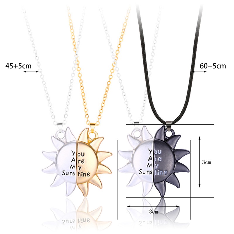 2pcs Kalung Rantai Pasangan Dengan Liontin Matahari + Tulisan You Are My Sunshine Untuk Pria / Wanita