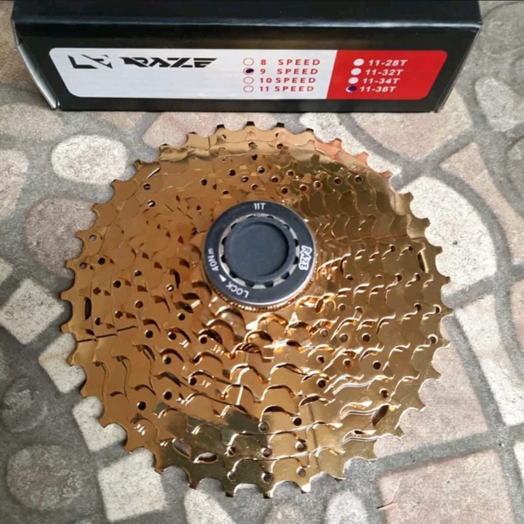 TERMURAH!!! Sprocket Sepeda 9 Speed 11-36 T Cassete / RAZE Gold / Realpict