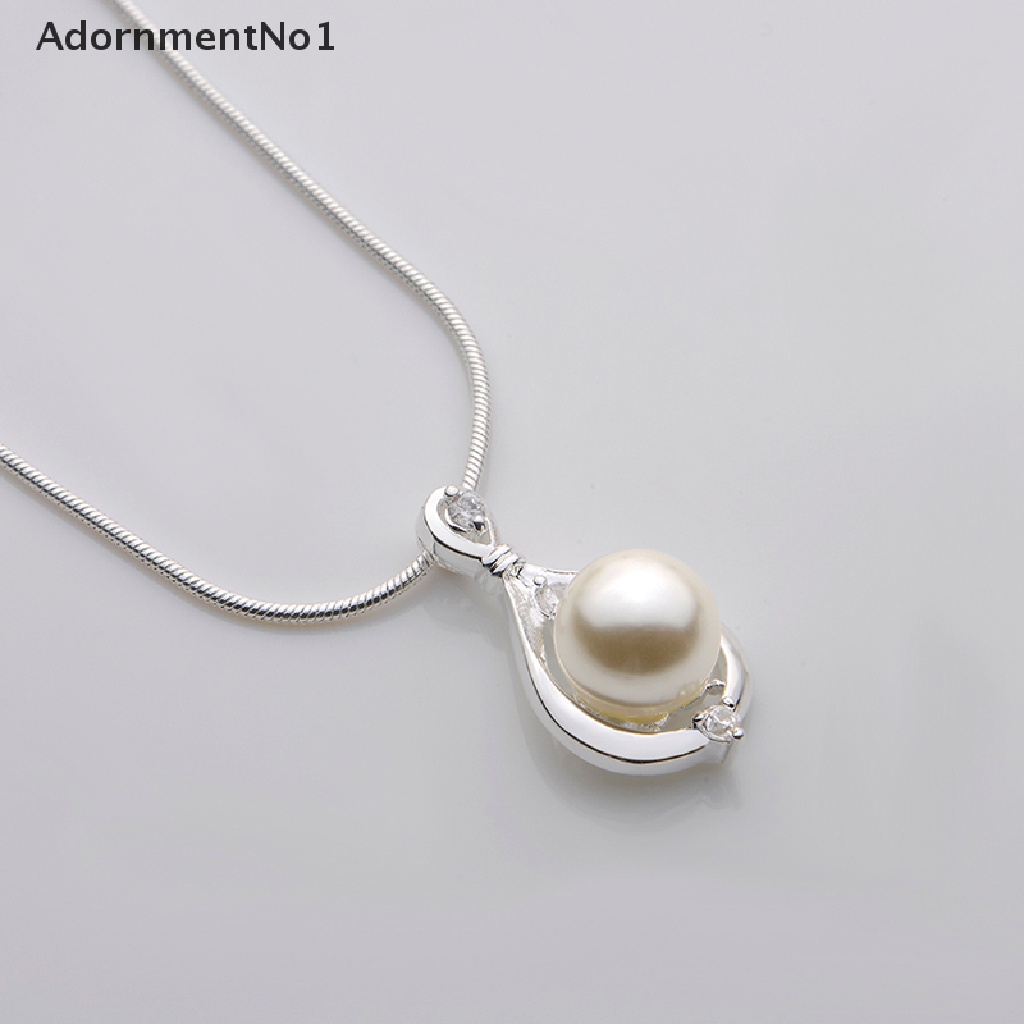 (AdornmentNo1) Kalung Rantai Lapis Silver 925 Dengan Liontin Kristal + Mutiara Untuk Wanita