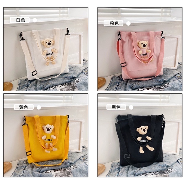 [littlecrab] Tote Bag Beruang Lucu Teddy Bear Unisex Totebag Timbul Unik Resleting Berkualitas Tas Tote Kuliah Sekolah Big Capacity Korean Style