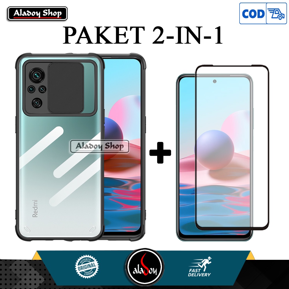 PAKET Hard Case Xiaomi Redmi Note 10 Premium Fusion Slide Protection Camera + Tempered Glass