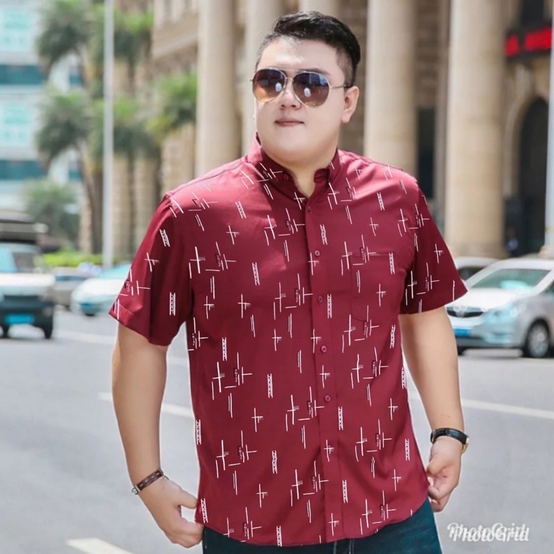 KEMEJA JUMBO PRIA LENGAN PENDEK HEM COWOK BIG SIZE SAMUEL MOTIF PREMIUM