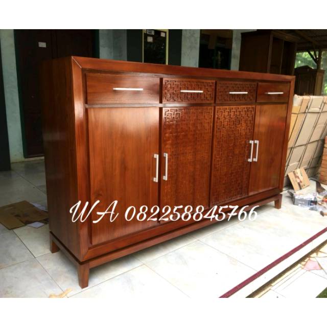 Bufet Meja Tv Hias Ruangan, Lemari Laci Partisi Minimalis Bahan Kayu Jati Ukir Jepara