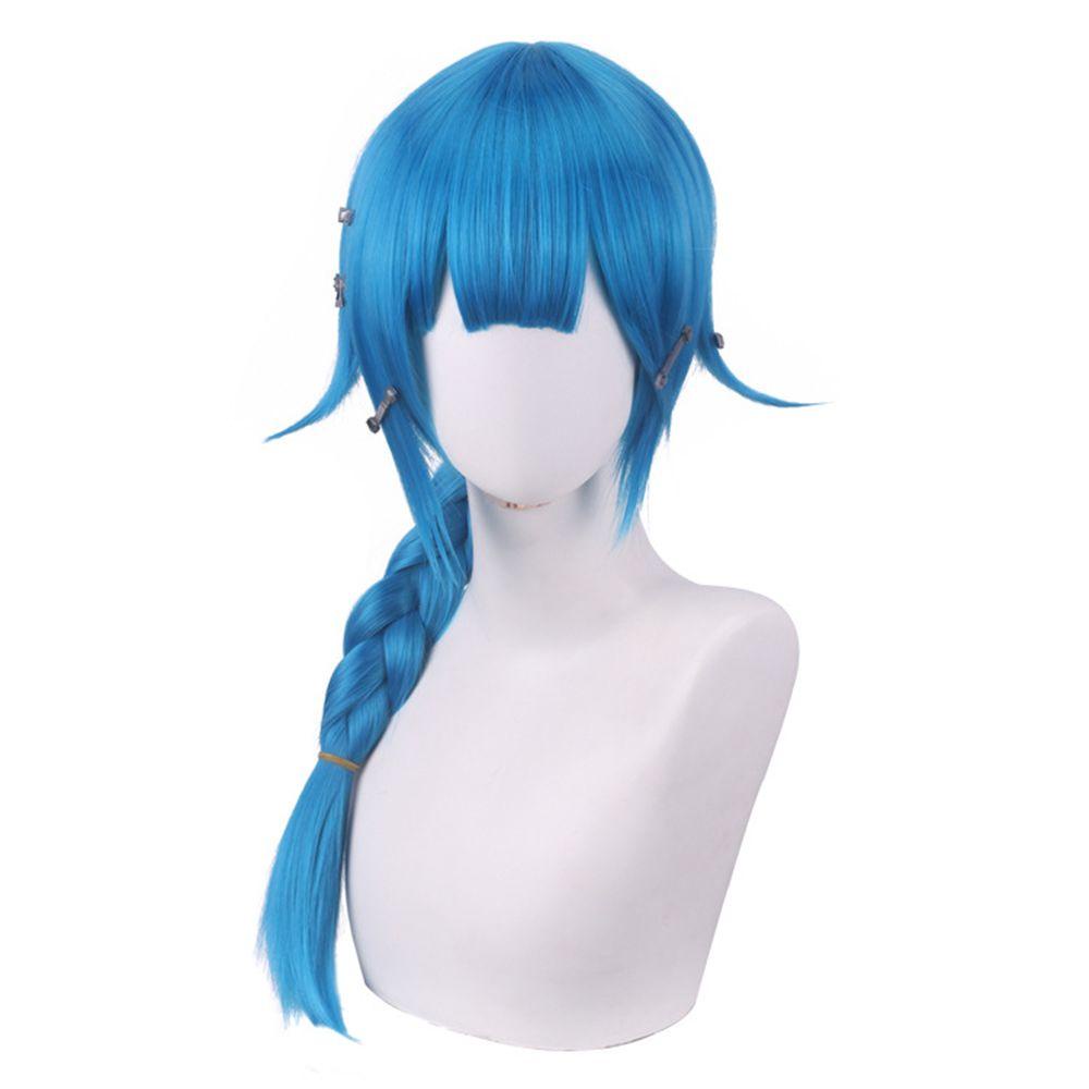 Anime Young Jinx Powder Wig LOL Arcane Headwear for Women Cosplay Synthetic Blue Hair