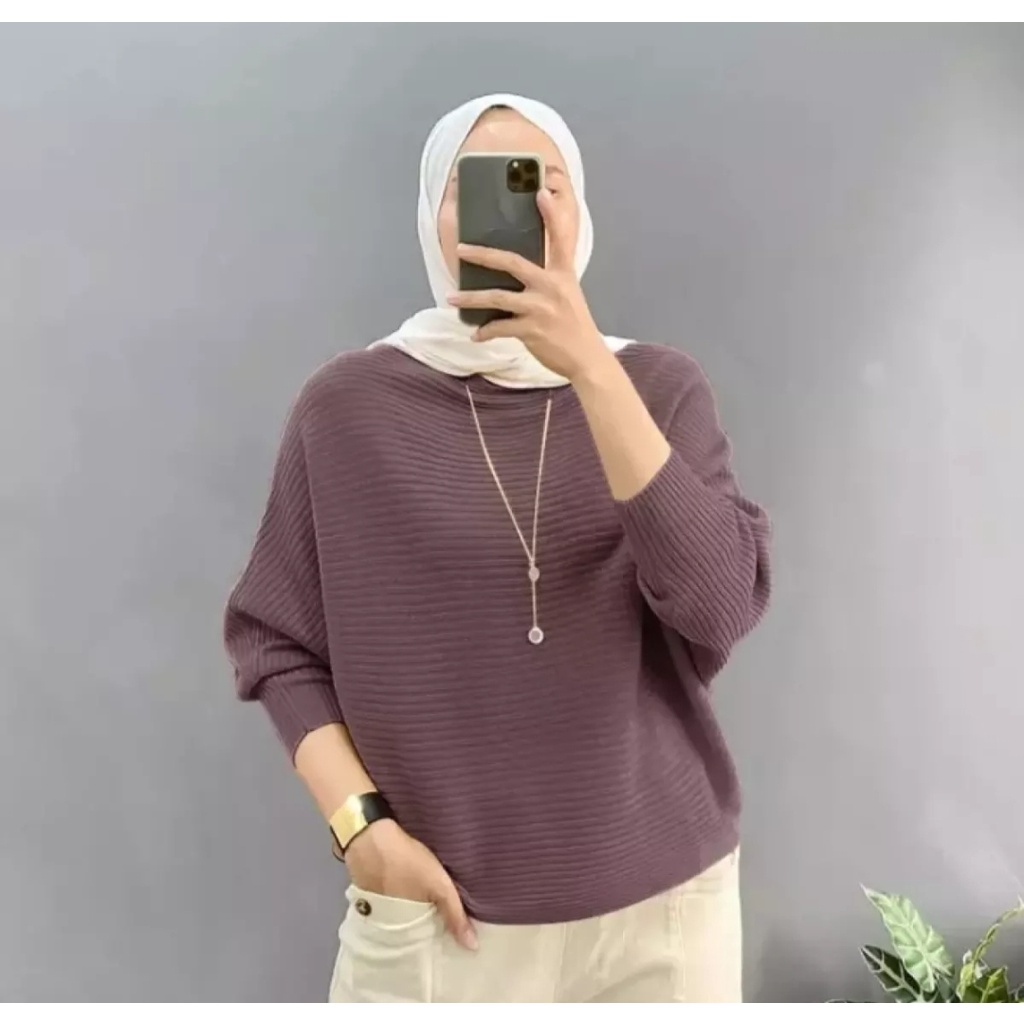 Baju Rajut Batwing Wanita | Atasan Rajut Oversize | Lasperal Batwing Bahan Rajut Premium