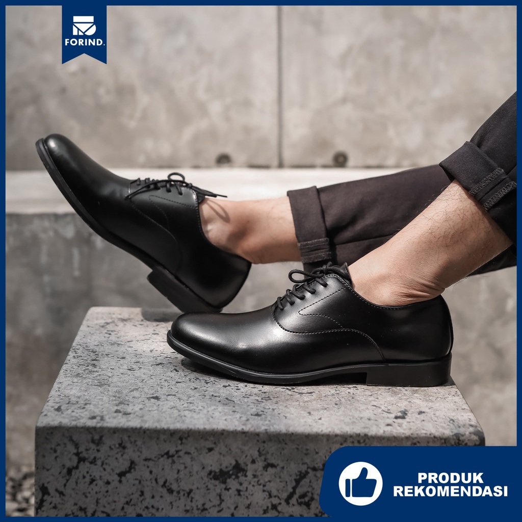 Oxford Black | Sepatu Pantofel Formal Kasual Kerja Kuliah Pria/Cowok/Men Ori Lokal | FORIND x Worka