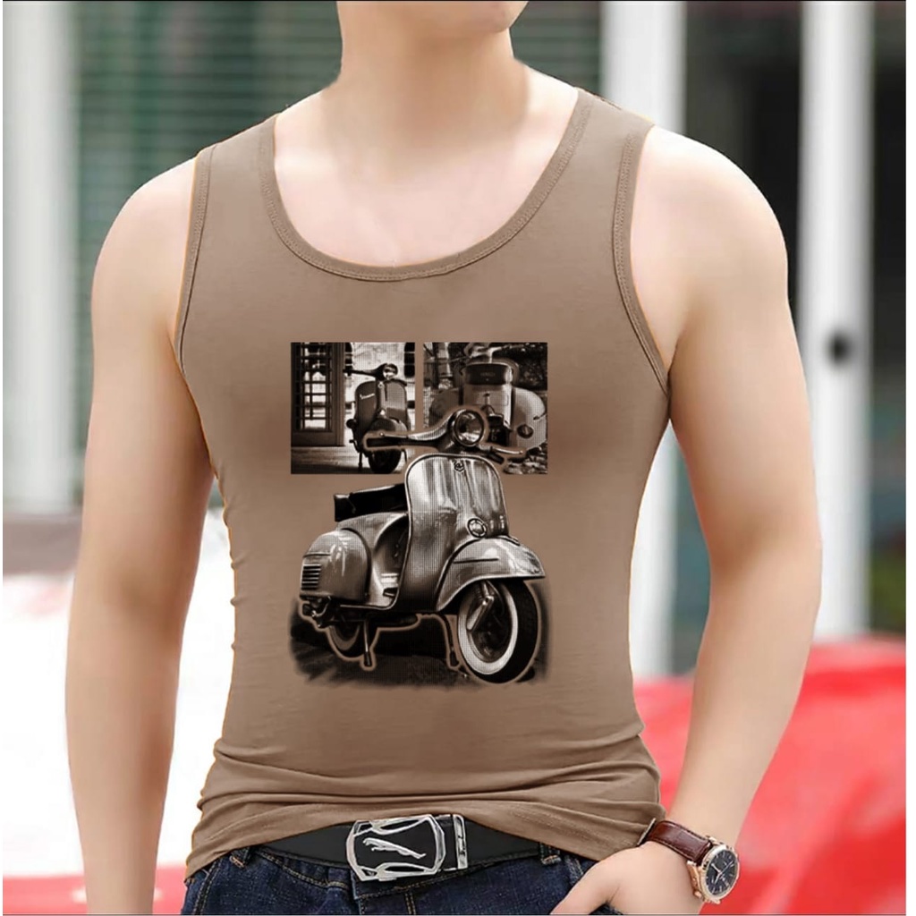 DS - SINGLET SPANDEX MOTIF VESPA HASAN / kaos cowok / kaos singlet / kaos dalem singlet cowok