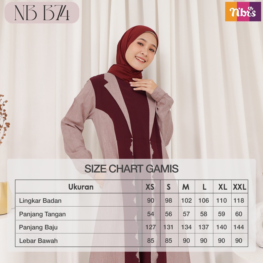 Nibras Gamis NB B74 Bahan Mirabella Dress Simple Modis Kekinian Muslim ootd