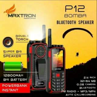 MAXTRON P12 BOMBA - CANDYBAR 2.4 INCH POWER BANK BIG BATT 12.800 MAH RESMI