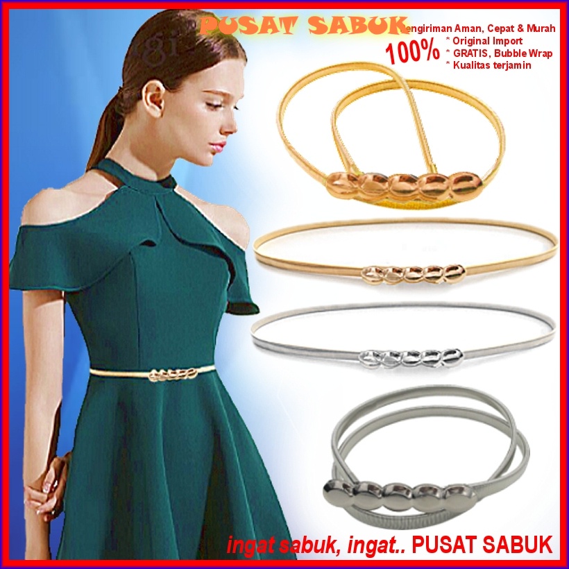 Gesper Sabuk Belt Fashion Ikat Pinggang Cewek GOLD Per Wanita Pernikahan Cantik Murah Gadis Daun Remaja Import Kecil Gasper Cantik Kekinian obi Pesta Elastis Karet Grosir Oby Jakarta Surabaya