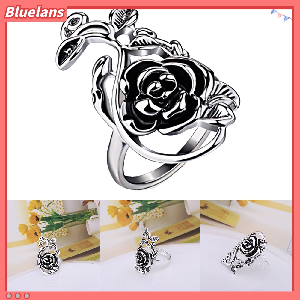 Bluelans Gothic Women Rose Flower Vine Alloy Enamel Finger Ring Cosplay Jewelry Gift