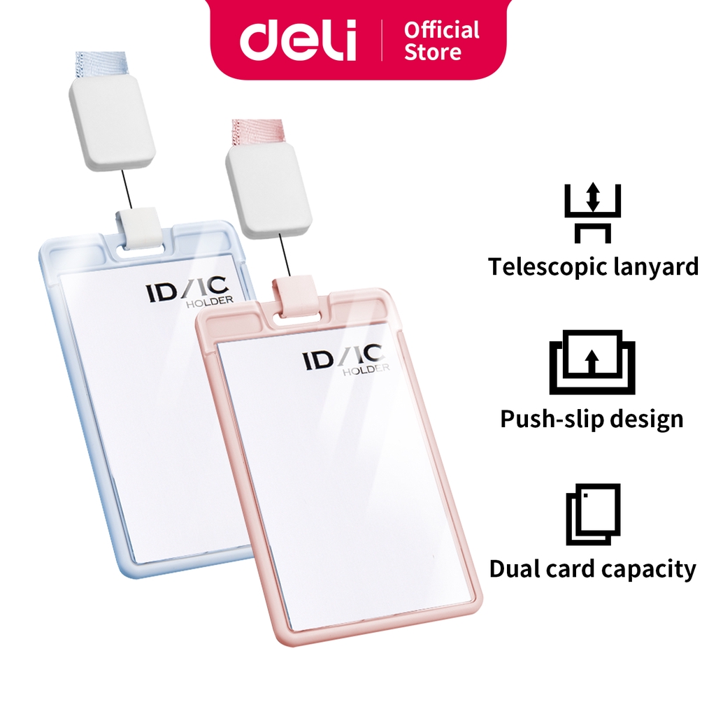 Deli ID/IC Card Nametag Vertikal Pink/Biru Tali Penggantung Teleskopis 64803