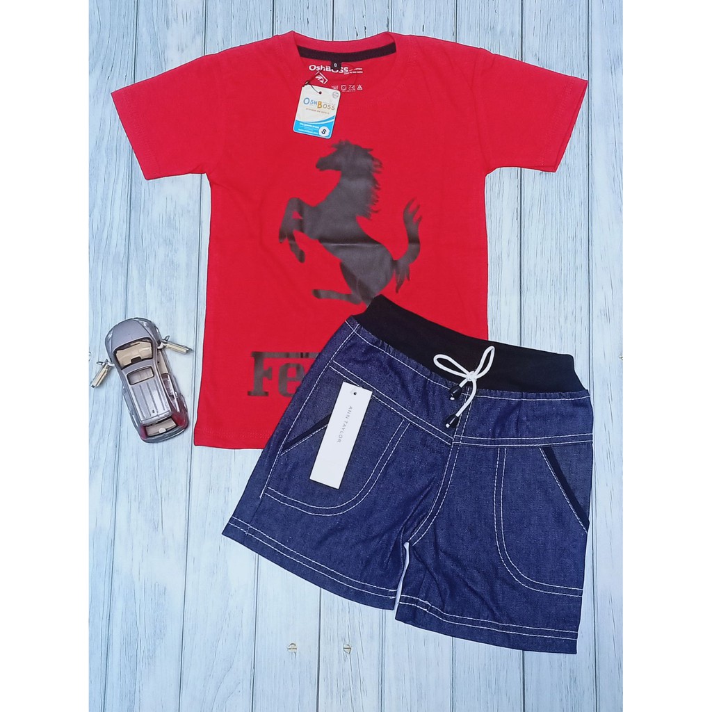 COD Baju Stelan Anak Laki Laki Kaos Distro dan Jeans Pendek RIb usia 1-4 tahun-1