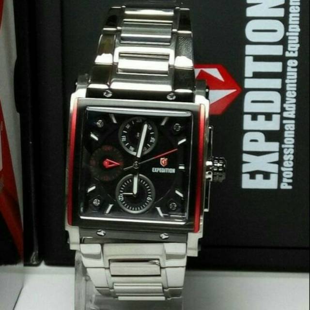 Jam Tangan wanita Expedition 6731 Silver Black Ring Red Original