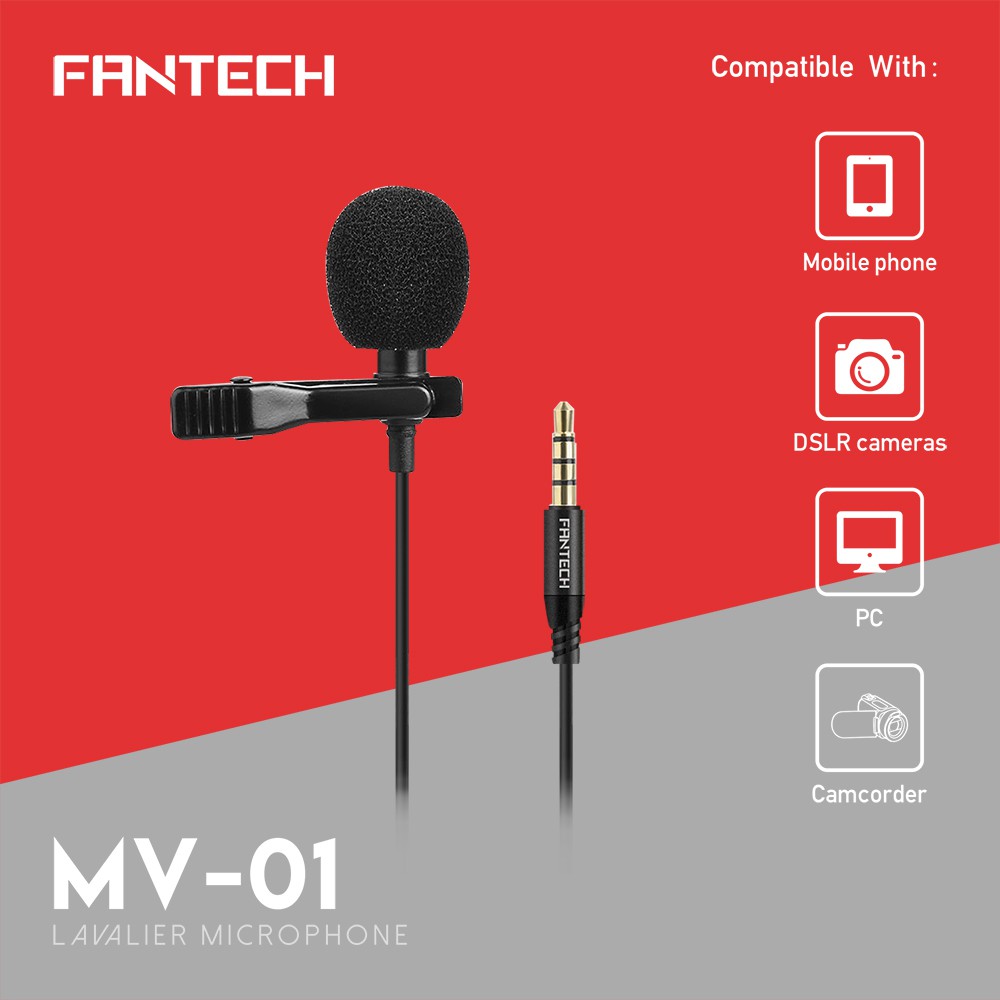 Fantech Mic Clip On MV01 Lavalier Microphone - Smule Youtuber