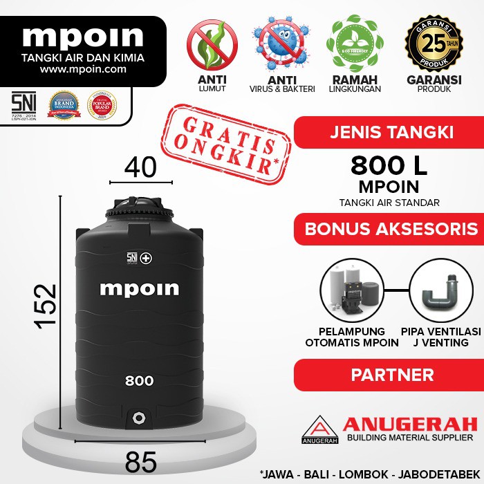 Tangki Air MPOIN PLUS 800 Liter WAVE | Toren Air | Tandon Air