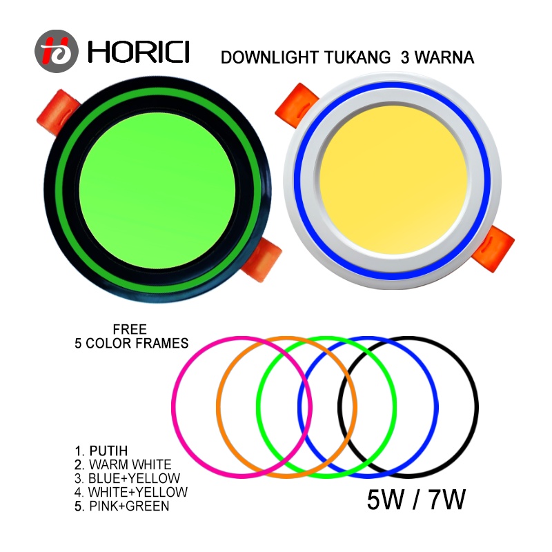 Model Baru Merek Horici Full Terang 5W 7W Lampu Downlight Led Plafon Nyala Ada Putih / Warm White / 3 Warna-Putih+Biru+Guning / Putih+Pink+Hijau/Putih+Guning+Ww