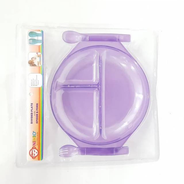 Piring dan sendok makan bayi set sekat 3 devided plate with spoon feeding set piring BPA FREE S1