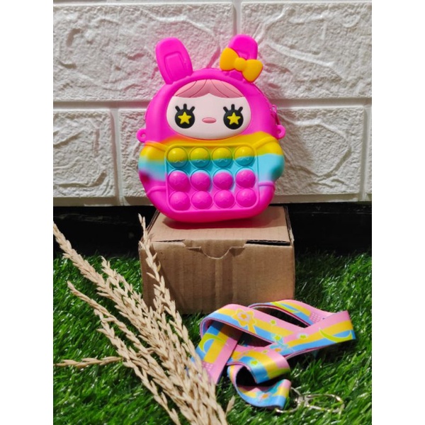 Tas selempang pop it viral Girl Rainbow Pink