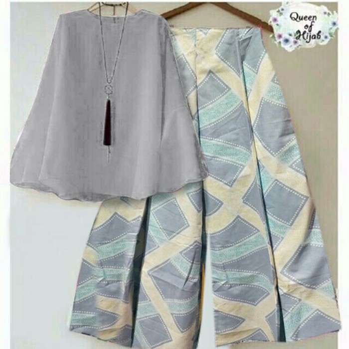 Termurah !!!  Set Kulot Gradasi Abu Baju Setelan Muslim Wanita Kulot Muslim