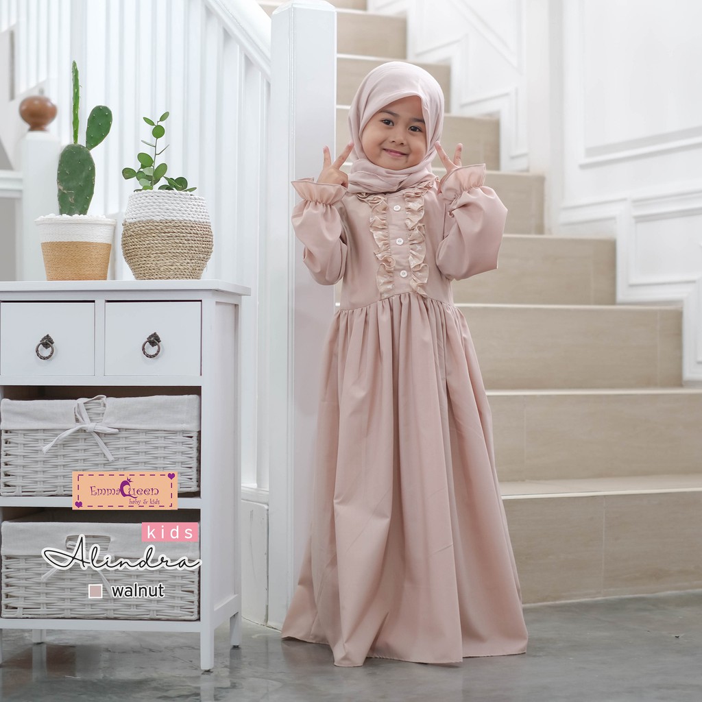 EmmaQueen - Dress Muslim Anak Alindra-Walnut