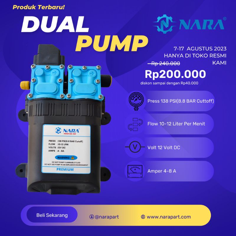 Doublepump Dualpump Pompa Air DC 12Volt 138PSI NARA