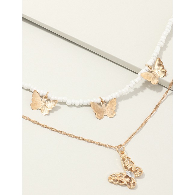 LRC KAlung Fashion Golden Butterfly Rice Bead Hollow Double K51490