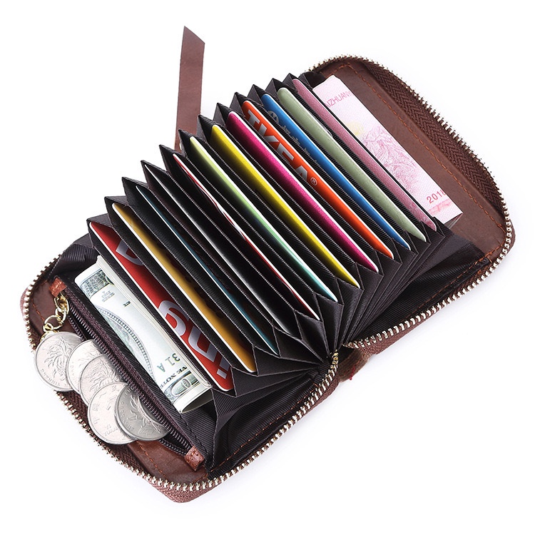 DOMPET KARTU MINI KULIT ASLI RFID DENGAN ZIPPER MUAT BANYAK KARTU K10